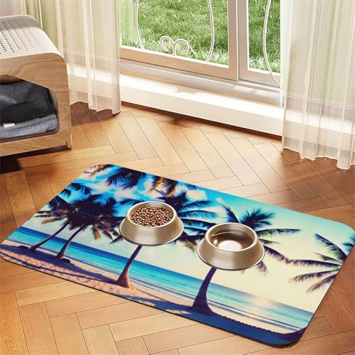 Strandpalmen, 1 Druck, Katzenfuttermatte, Haustier-Futtermatte für Boden, Haustierbedarf, Wassernapf, Matte für Hunde Strandpalmen, 1 Druck, Katzenfuttermatte, Haustier-Futtermatte für Boden, Haustierbedarf, Wassernapf, Matte für Hunde von KOUUIP