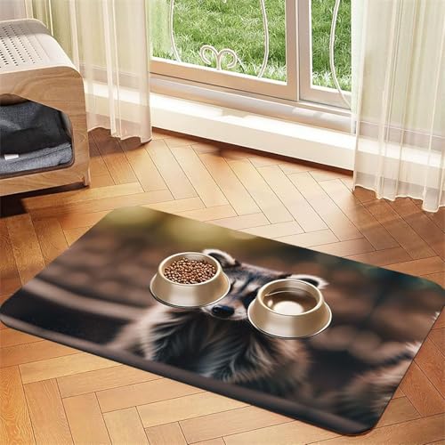 Süßer Waschbär (1) Katzenfuttermatte für den Boden, Haustierbedarf, Wassernapf-Matte, Hunde-Essentials, 1 Stück von KOUUIP