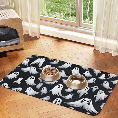 Süßes weißes Geister-Halloween-Muster, 1 Druck, Katzenfuttermatte, Haustier-Futtermatte für Boden, Haustierbedarf, Wassernapf, Matte für Hunde Süßes weißes Geister-Halloween-Muster, 1 Druck, Katzenfuttermatte, Haustier-Futtermatte für Boden, Haustierbedarf, Wassernapf, Matte für Hunde von KOUUIP