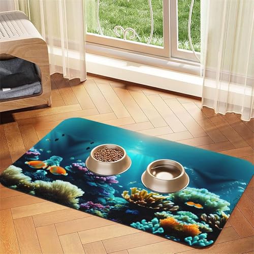 Unterwasserlandschaft Druck Katzenfutter Matte Haustier Futtermatte für Boden Haustier Zubehör Hund Wassernapf Matte Hund Essentials Unterwasserlandschaft Druck Katzenfutter Matte Haustier Futtermatte für Boden Haustier Zubehör Hund Wassernapf Matte Hund Essentials von KOUUIP