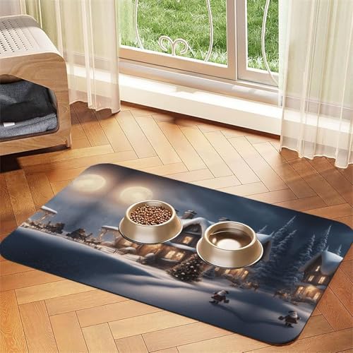 Weihnachtsdorfhaus 2 bedruckte Katzenfuttermatte Haustier-Futtermatte für Boden, Haustierbedarf, Wassernapf-Matte für Hunde Weihnachtsdorfhaus 2 bedruckte Katzenfuttermatte Haustier-Futtermatte für Boden, Haustierbedarf, Wassernapf-Matte für Hunde von KOUUIP