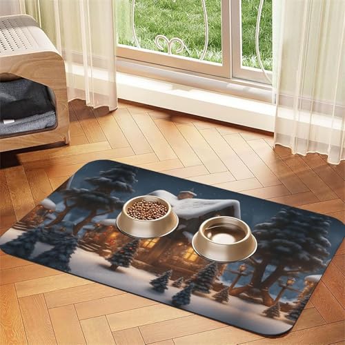 Weihnachtsdorfhaus mit 3 Aufdrucken, Katzenfuttermatte, Haustier-Futtermatte für Boden, Haustierbedarf, Wassernapf, Matte für Hunde Weihnachtsdorfhaus mit 3 Aufdrucken, Katzenfuttermatte, Haustier-Futtermatte für Boden, Haustierbedarf, Wassernapf, Matte für Hunde von KOUUIP