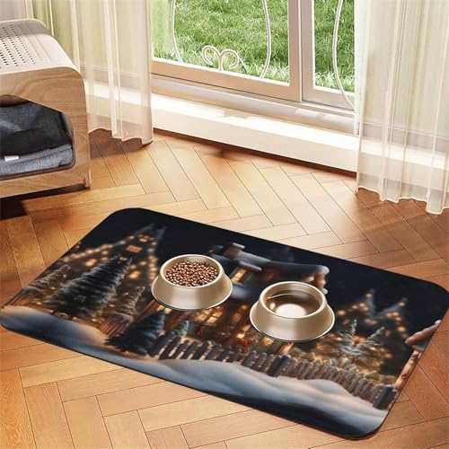 Weihnachtsdorfhaus mit 4 Aufdrucken, Katzenfuttermatte, Haustier-Futtermatte für Boden, Haustierbedarf, Wassernapf, Matte für Hunde Weihnachtsdorfhaus mit 4 Aufdrucken, Katzenfuttermatte, Haustier-Futtermatte für Boden, Haustierbedarf, Wassernapf, Matte für Hunde von KOUUIP