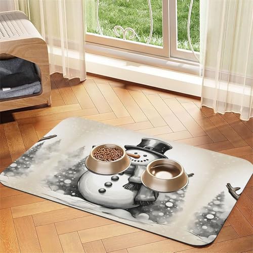 Weihnachtsmatte mit Schneemann-Motiv, Katzenfuttermatte, Haustier-Futtermatte für Boden, Haustierbedarf, Wassernapf, Matte für Hunde Weihnachtsmatte mit Schneemann-Motiv, Katzenfuttermatte, Haustier-Futtermatte für Boden, Haustierbedarf, Wassernapf, Matte für Hunde von KOUUIP