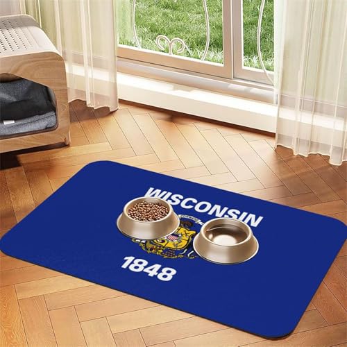 Wisconsin Katzenfuttermatte mit Staatsflaggen-Druck, Haustier-Futtermatte für Boden, Haustierbedarf, Wassernapf-Matte, Hundezubehör von KOUUIP