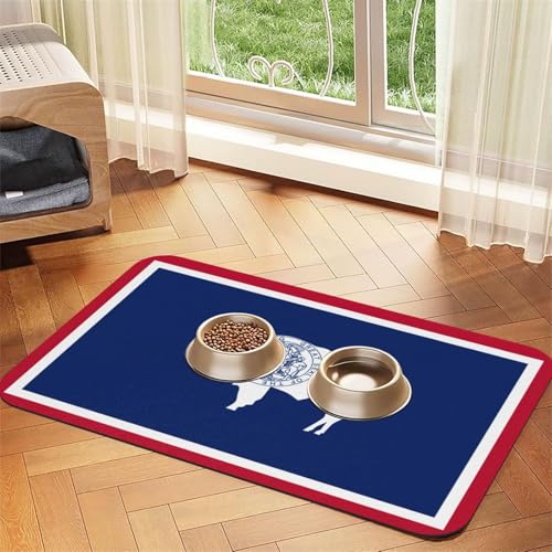 Wyoming Katzenfuttermatte mit Staatsflaggen-Druck, Haustier-Futtermatte für Boden, Haustierbedarf, Wassernapf-Matte, Hundezubehör Wyoming Katzenfuttermatte mit Staatsflaggen-Druck, Haustier-Futtermatte für Boden, Haustierbedarf, Wassernapf-Matte, Hundezubehör von KOUUIP
