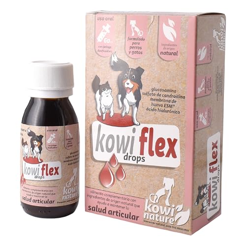 Kowi Flex Drops Natürliche Chondroprotektoren für Hunde und Katzen in bequemen Tropfen, Glucosamin, Chondroitin, Eiermembran, Hyaluronsäure und Vitamin C. Dosierspritze mit 60 ml von KOWI NATURE