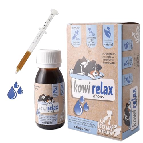 Kowinature Kowi Relax Drops Nahrungsergänzungsmittel Nahrungsergänzungsmittel Hunde und Katzen Jedes Alter und jede Rasse Natürliche Inhaltsstoffe Verhindert Unruhe und Nervosität Flasche 60 ml von KOWI NATURE