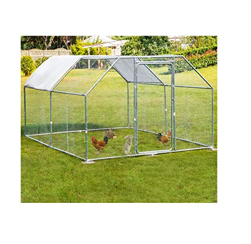 KOZWAY Metall Chicken Coop Walk-In-Käfig großer Hühnerhaus Schattenabdeckung Flach/Kirchturmdach Außenkaninchen Geflügelkäfig for Bauernhof (Color : A, Size : 2.9x1.98M) von KOZWAY