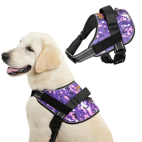 Kpdpet Hundegeschirr, kein Ziehen, verstellbare reflektierende Riemen, geeignet für Training und Spazierengehen, Lila Camo, Größe L Kpdpet Hundegeschirr, kein Ziehen, verstellbare reflektierende Riemen, geeignet für Training und Spazierengehen, Lila Camo, Größe L von KPDPET