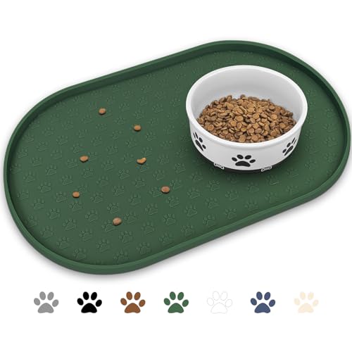 KPWACD Haustier-Tischset für Hunde und Katzen, rutschfest, wasserdicht, verhindert Überlaufen von Futter und Wasser, Silikon, geeignet für kleine, Jägergrün, 59.9x40.6 cm von KPWACD