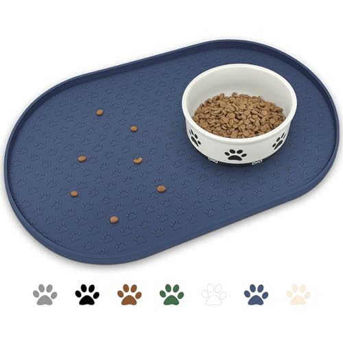 KPWACD Haustier-Tischset für Hunde und Katzen, rutschfest, wasserdicht, verhindert Überlaufen von Futter und Wasser, Silikon, geeignet für kleine, Marineblau, 59.9x40.6 cm von KPWACD