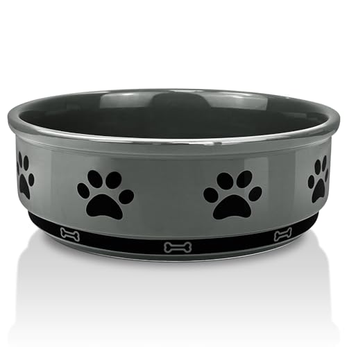 KPWACD Keramik-Futternapf für Hunde und Katzen, gewichtete rutschfeste Hundenäpfe Futter- und Wasserschale, langlebige Haustier-Futternäpfe geeignet für kleine, grau, 7 Unzen von KPWACD