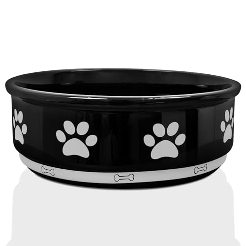 KPWACD Keramik-Haustiernapf für Hunde und Katzen, beschwerter rutschfester Hundenäpfe Futter- und Wassernapf, langlebige Haustier-Fütternäpfe geeignet für kleine, mittelgroße und große Hunde, schwarz, von KPWACD