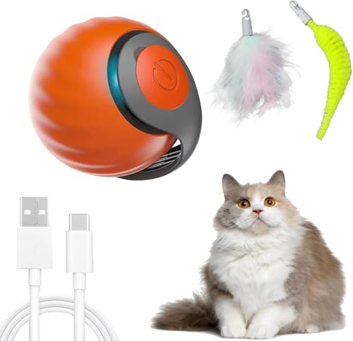 KQLHLHDYZ Interaktives Ballspielzeug für Katzen, interaktives Spielzeug mit austauschbarem Schwanz, automatischer Rollball für Katzen und Hunde, zwei Modi, Hundespielzeug mit Schnellladung, USB von KQLHLHDYZ