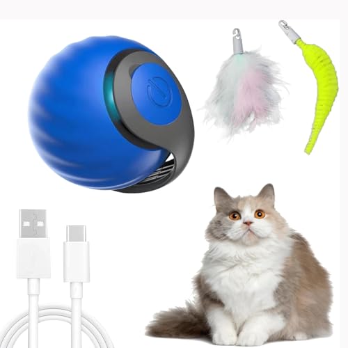 KQLHLHDYZ Interaktives Ballspielzeug für Katzen, interaktives Spielzeug mit auswechselbarem Schwanz, automatischer Rollball für Katzen und Hunde, zwei Modi, Hundespielzeug, schnelles Aufladen per USB von KQLHLHDYZ