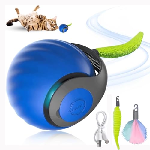 KQLHLHDYZ Interaktives Katzenballspielzeug mit austauschbarem Schwanz, Speedy Tail 2.0 Katzenspielzeug, intelligenter interaktiver Haustierspielzeugball, 2 Geschwindigkeiten, USB-wiederaufladbar, von KQLHLHDYZ