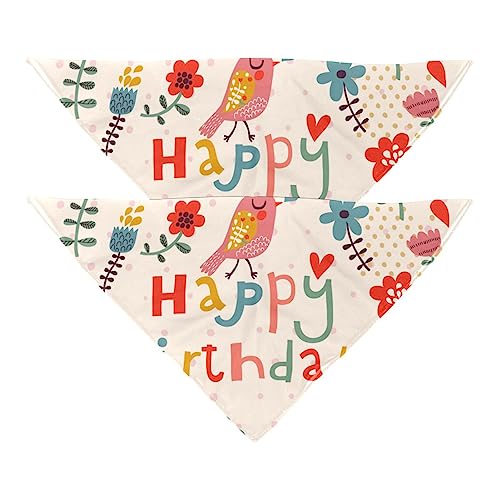 2er-Pack Bandana-Set für Besitzer und Hund, Bandana oder Schal-Set für Mama/Papa des Haustiers, passende Bandanas für die Familie,Alles Gute zum Geburtstagkarikatur Blumen Vogel von KQNZT