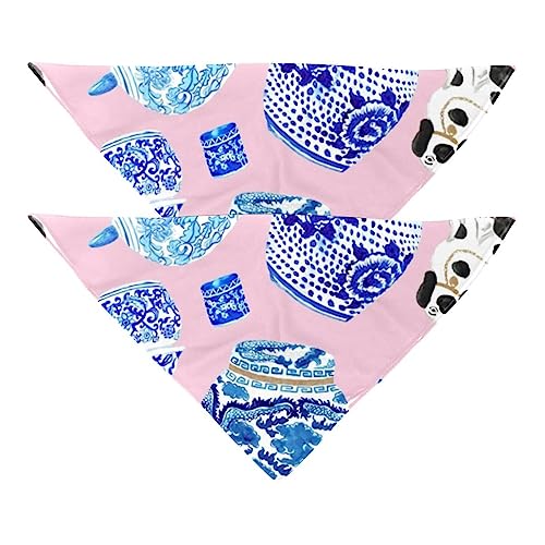 2er-Pack Bandana-Set für Besitzer und Hund, Bandana oder Schal-Set für Mama/Papa des Haustiers, passende Bandanas für die Familie,Cartoon blau und weiß Porzellan Blumentopf Art. Nr von KQNZT