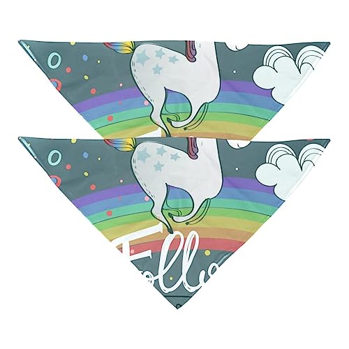 2er-Pack Bandana-Set für Besitzer und Hund, Bandana oder Schal-Set für Mama/Papa des Haustiers, passende Bandanas für die Familie,Einhorn Karikatur Regenbogen Wolken Blume von KQNZT