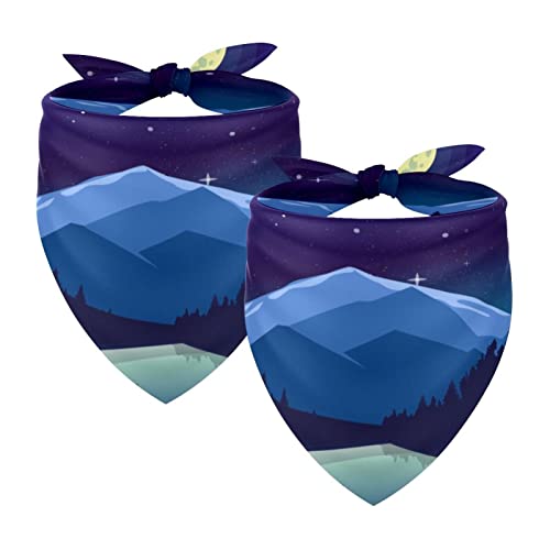 2er-Pack Bandana-Set für Besitzer und Hund, Bandana oder Schal-Set für Mama/Papa des Haustiers, passende Bandanas für die Familie,Wolf Cartoon Landschaft Nacht Mond von KQNZT