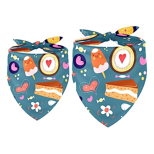 Haustier-Bandanas-Set, 2er-Pack Hundeschal-Lätzchen für Besitzer Kleiner, mittelgroßer und großer Hunde und Katzen,Cartoon Kissen Eiscreme Blumen Stern von KQNZT