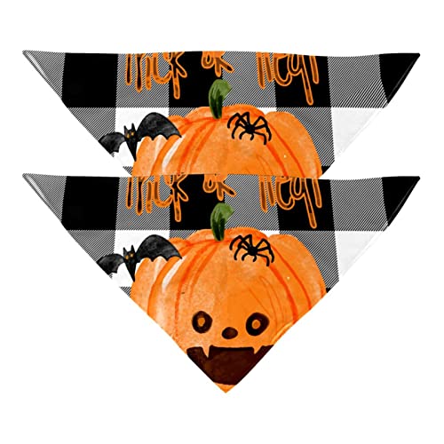 Haustier-Bandanas-Set, 2er-Pack Hundeschal-Lätzchen für Besitzer Kleiner, mittelgroßer und großer Hunde und Katzen,Halloween Süßigkeits Kürbis Fledermaus Plaid von KQNZT