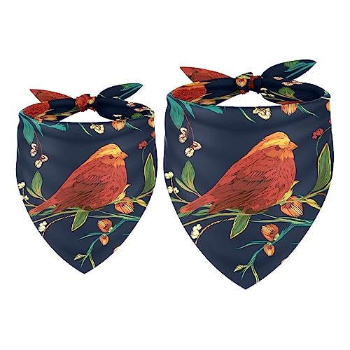 Haustier-Bandanas-Set, 2er-Pack Hundeschal-Lätzchen für Besitzer Kleiner, mittelgroßer und großer Hunde und Katzen,Herbstblumen Vögel Schmetterlinge Pastorable von KQNZT