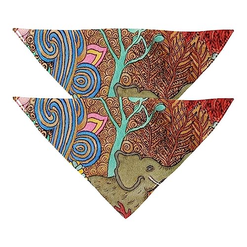 Haustier-Bandanas-Set, 2er-Pack Hundeschal-Lätzchen für Besitzer Kleiner, mittelgroßer und großer Hunde und Katzen,Malerei Tier Elefant Vogel Wald von KQNZT