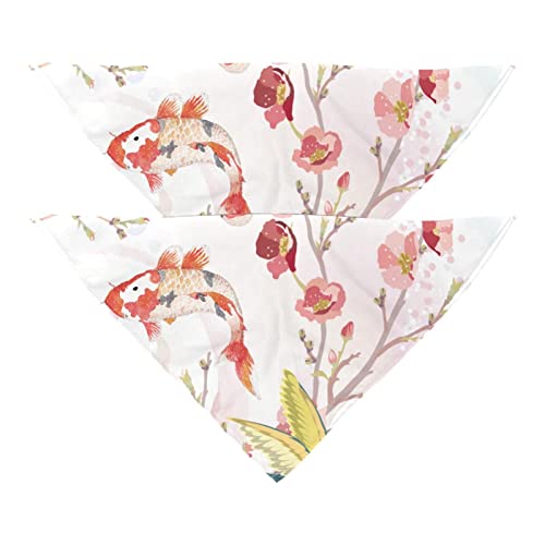 Haustier-Bandanas-Set, 2er-Pack Hundeschal-Lätzchen für Besitzer Kleiner, mittelgroßer und großer Hunde und Katzen,Rosa Pflaume Bossom Blume Vogel Koi von KQNZT