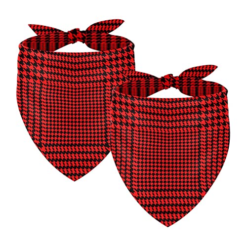 Haustier-Bandanas-Set, 2er-Pack Hundeschal-Lätzchen für Besitzer Kleiner, mittelgroßer und großer Hunde und Katzen,Rustikales Hahnentritt Schwarz Rot Plaid Weinlese von KQNZT