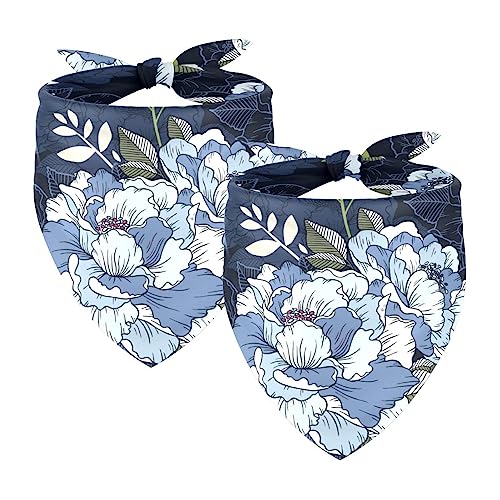 Haustier-Bandanas-Set, 2er-Pack Hundeschal-Lätzchen für Besitzer Kleiner, mittelgroßer und großer Hunde und Katzen,Vintage Blaue Blume mit Blumen von KQNZT