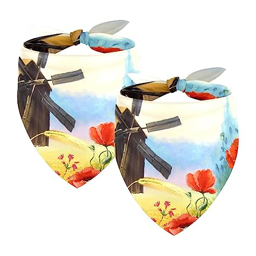 Hundehalstücher, 2er-Pack Haustierschal, Haustierzubehör, süße Welpenhalstücher,Bauernhof Windmühle Frühlingsblume Klatschmohn Hundehalstücher, 2er-Pack Haustierschal, Haustierzubehör, süße Welpenhalstücher,Bauernhof Windmühle Frühlingsblume Klatschmohn von KQNZT