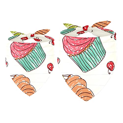Hundehalstücher, 2er-Pack Haustierschal, Haustierzubehör, süße Welpenhalstücher,Cartoon Kuchen reizendes Muster von KQNZT