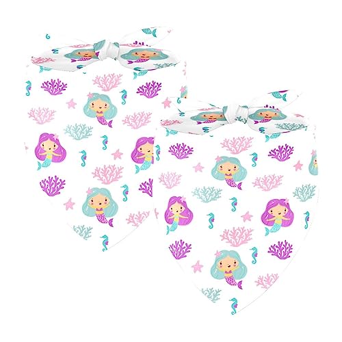 Hundehalstücher, 2er-Pack Haustierschal, Haustierzubehör, süße Welpenhalstücher,Meerjungfrau Karikatur reizendes Muster Rosa von KQNZT