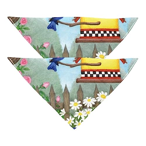 Hundehalstücher im 2er-Pack, dreieckiger Haustierschal, transparenter Chiffon-Stoff, Halstuch für kleine, mittelgroße und große Hunde und Katzen,Garten Weinlese Frühlings Kamillen Blumen Vogel von KQNZT