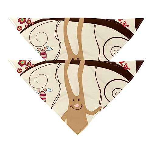 Hundehalstücher im 2er-Pack, dreieckiger Haustierschal, transparenter Chiffon-Stoff, Halstuch für kleine, mittelgroße und große Hunde und Katzen,Ostern farbige Blumen Kaninchen Vogel Karikatur von KQNZT