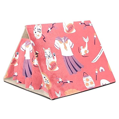 KQNZT Hamsterversteck, Hamsterhaus, Meerschweinchenversteck, belüftete Lebensräume, Dekor für Chinchilla, Hamster, Rennmäuse, Mäuse,Katze Pink Blossoms Fan Japanisch von KQNZT