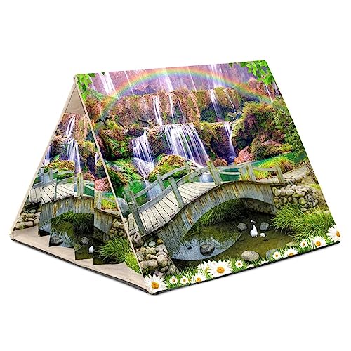 KQNZT Versteck für Meerschweinchen, Meerschweinchenkäfigzubehör für Meerschweinchen, Hasen, Hamster, Chinchilla, Kaninchen,Wasserfall Brücken Regenbogen Blume von KQNZT