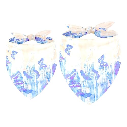 Passendes Bandana für Haustier und Besitzer, 2er-Pack, hochwertiger, transparenter Chiffon-Stoff, verstellbare Passform, kühlend,Blaue lila Schmetterlings Blumen Feld abstrakte Kunst von KQNZT