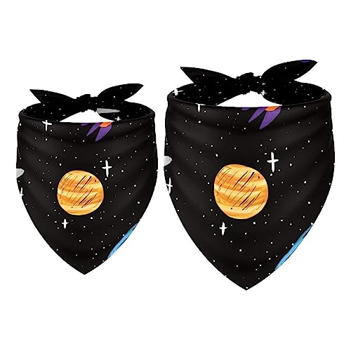 Passendes Bandana für Haustier und Besitzer, 2er-Pack, hochwertiger, transparenter Chiffon-Stoff, verstellbare Passform, kühlend,Cartoon Planeten Weltraum Galaxie von KQNZT