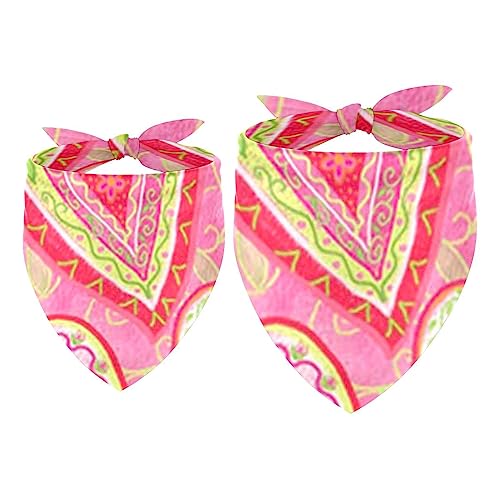 Passendes Bandana für Haustier und Besitzer, 2er-Pack, hochwertiger, transparenter Chiffon-Stoff, verstellbare Passform, kühlend,Cartoon Rosa Herz Rosen reizendes Vintages von KQNZT