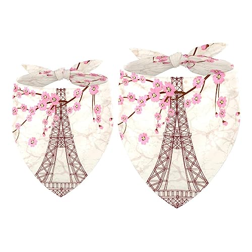 Passendes Bandana für Haustier und Besitzer, 2er-Pack, hochwertiger, transparenter Chiffon-Stoff, verstellbare Passform, kühlend,Eiffelturm Frankreich Pflaumenblüte von KQNZT
