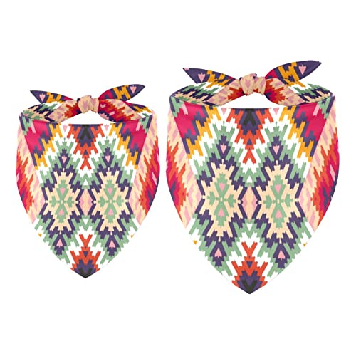 Passendes Bandana für Haustier und Besitzer, 2er-Pack, hochwertiger, transparenter Chiffon-Stoff, verstellbare Passform, kühlend,Ethnischer Diamant Retro Stil Passendes Bandana für Haustier und Besitzer, 2er-Pack, hochwertiger, transparenter Chiffon-Stoff, verstellbare Passform, kühlend,Ethnischer Diamant Retro Stil von KQNZT