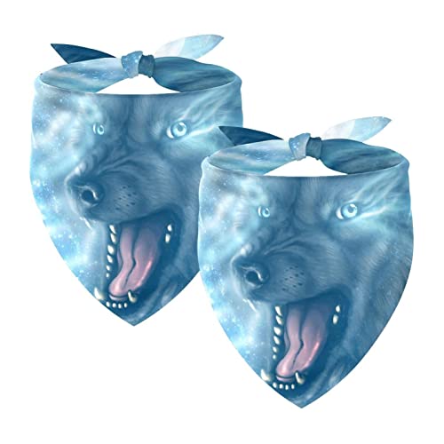 Passendes Bandana für Haustier und Besitzer, 2er-Pack, hochwertiger, transparenter Chiffon-Stoff, verstellbare Passform, kühlend,Galaxy Wolf Blue Universe Sternenhimmel Milchstraße von KQNZT