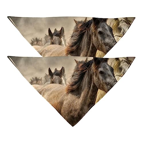 Passendes Bandana für Haustier und Besitzer, 2er-Pack, hochwertiger, transparenter Chiffon-Stoff, verstellbare Passform, kühlend,Herde von braunen Pferden von KQNZT