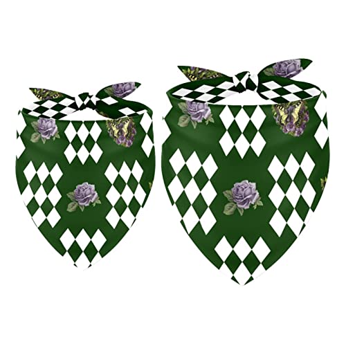 Passendes Bandana für Haustier und Besitzer, 2er-Pack, hochwertiger, transparenter Chiffon-Stoff, verstellbare Passform, kühlend,Lila Rosen Diamant Karo Rauten Muster Grün Passendes Bandana für Haustier und Besitzer, 2er-Pack, hochwertiger, transparenter Chiffon-Stoff, verstellbare Passform, kühlend,Lila Rosen Diamant Karo Rauten Muster Grün von KQNZT