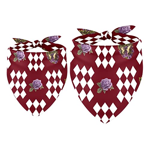 Passendes Bandana für Haustier und Besitzer, 2er-Pack, hochwertiger, transparenter Chiffon-Stoff, verstellbare Passform, kühlend,Lila Rosen Diamant Karo Rauten Muster Rot Passendes Bandana für Haustier und Besitzer, 2er-Pack, hochwertiger, transparenter Chiffon-Stoff, verstellbare Passform, kühlend,Lila Rosen Diamant Karo Rauten Muster Rot von KQNZT