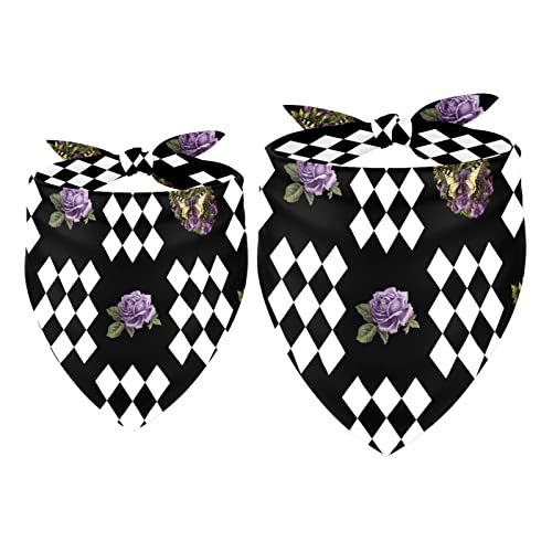 Passendes Bandana für Haustier und Besitzer, 2er-Pack, hochwertiger, transparenter Chiffon-Stoff, verstellbare Passform, kühlend,Lila Rosen Diamant Karo Rauten Muster Schwarzes Passendes Bandana für Haustier und Besitzer, 2er-Pack, hochwertiger, transparenter Chiffon-Stoff, verstellbare Passform, kühlend,Lila Rosen Diamant Karo Rauten Muster Schwarzes von KQNZT