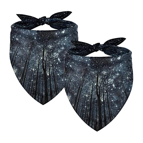 Passendes Bandana für Haustier und Besitzer, 2er-Pack, hochwertiger, transparenter Chiffon-Stoff, verstellbare Passform, kühlend,Nachtlandschaft Wald Sternenhimmel von KQNZT